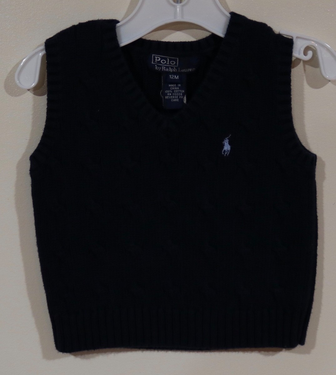 のん Polo Ralph Lauren Size 12 Month Boys Navy Cable Knit V-Neck