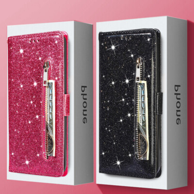 For iPhone 16 15 14 Pro Max 13 12 Glitter Bling Leather Wallet Flip Case Cover
