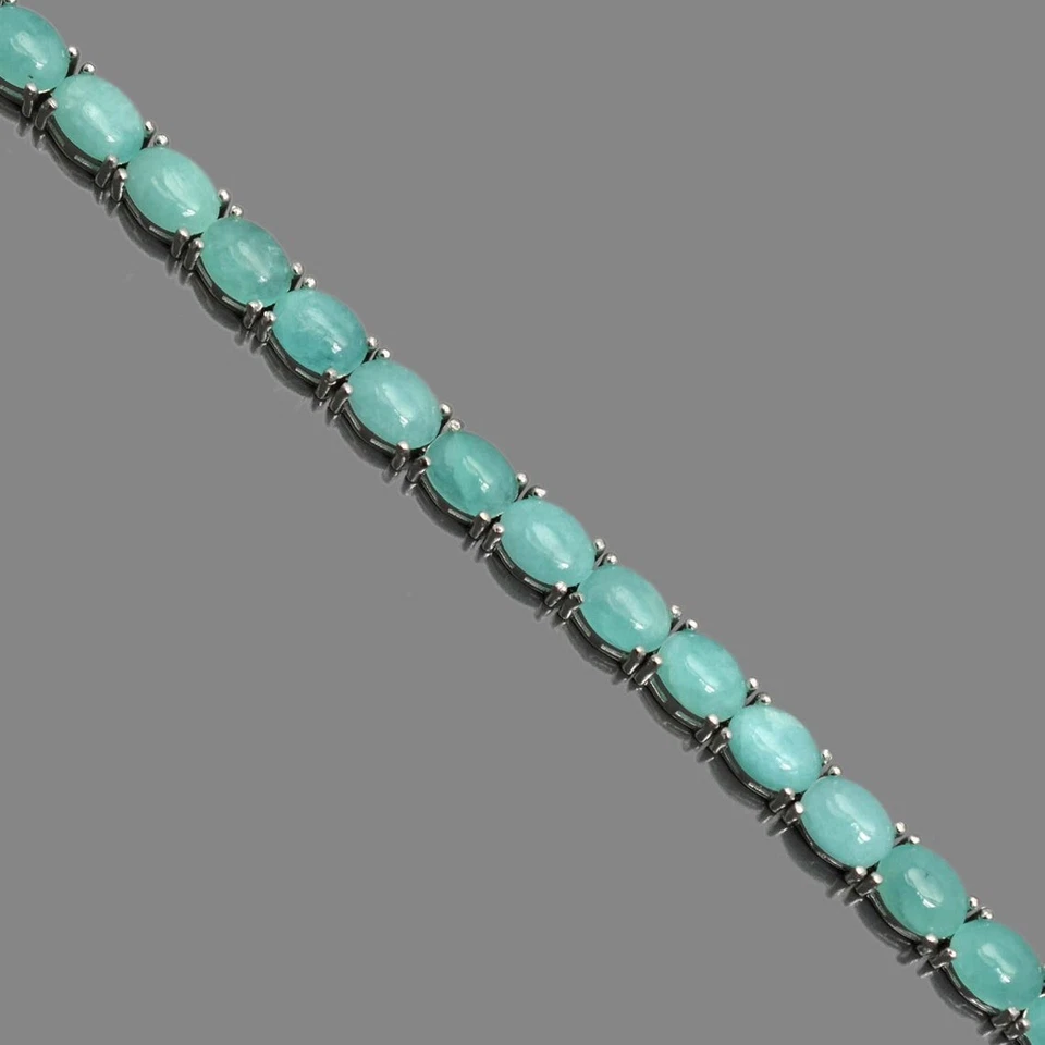 Natural Amazonite Oval Gemstone 925 Sterling Silver Tennis Bracelet Gift For Her - Image 2 of 4