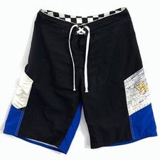 Board Shorts Swim Mens Black Blue Color Block Drawstring Trunks 29