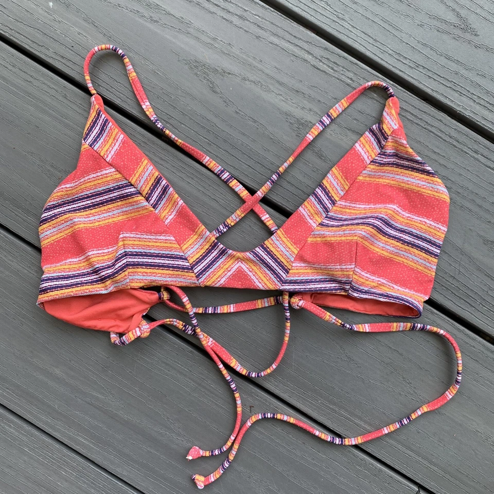 Rip Curl Sedona Reversible Trilette Bikini Top Multicolor Stripe Pink Orange S/M - Изображение 3 из 4