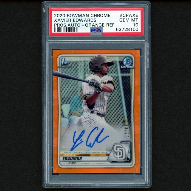 2020 Bowman Chrome Xavier Edwards Auto Orange Refractor /25 PSA 10 GEM MINT