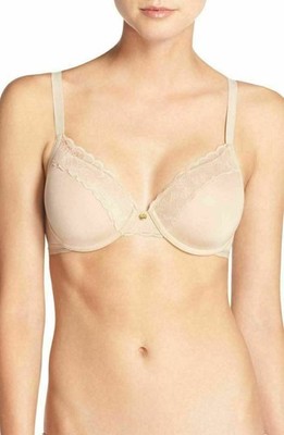 NATORI 736044 Hidden Glamour Full Figure Lace-Trim Bra Sz 32B Nude