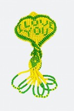 Handmade Beaded Heart “I Love You” – Green & Yellow Glass Seed Bead Heart