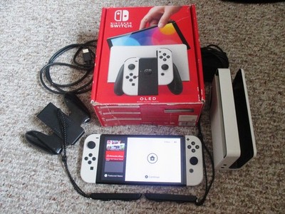 Nintendo Switch OLED System Black Console in Box w/White Joy-Cons + Dock +