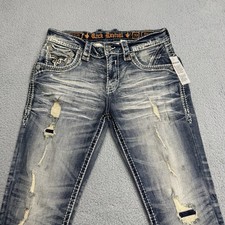 Rock Revival Jeans Mens 33x32 34x32 Alternative Straight Haven Blue Faded