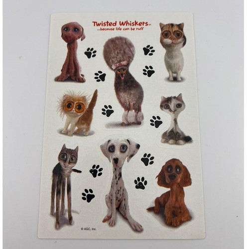 Twisted Whiskers AGC Dog Cat Sticker Sheet Vintage Big Eye Pet Stickers