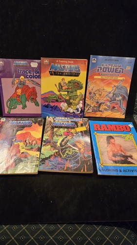 VTG Masters of the Universe Golden Giant Coloring Book Lot W/ Rambo /CT Power