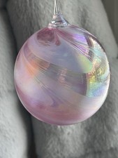 Hand Blown Iridescent Art Glass Christmas Tree Ball Ornament - Pink