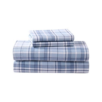 Laura Ashley Mulholland Plaid Blue Queen Flannel Bed Linen Set 100 Cotton