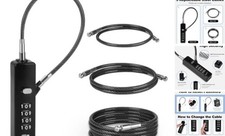 Versatile Cable Lock   4-Digit Combination Lock with 3 Interchangeable Black