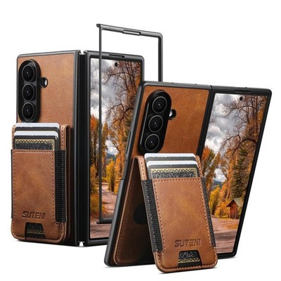 Suteni H03 Hülle gewachstes Leder mit Halterung und Wallet für Galaxy Z Fold5