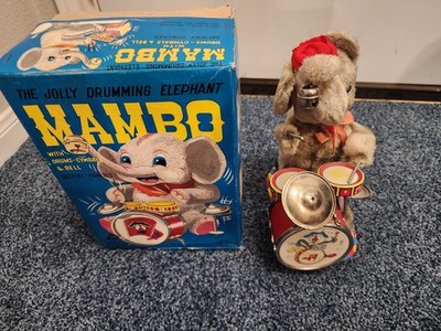 Alps Mambo the Jolly Drumming Elephant Toy. Japan 1950's  WORKING with Box