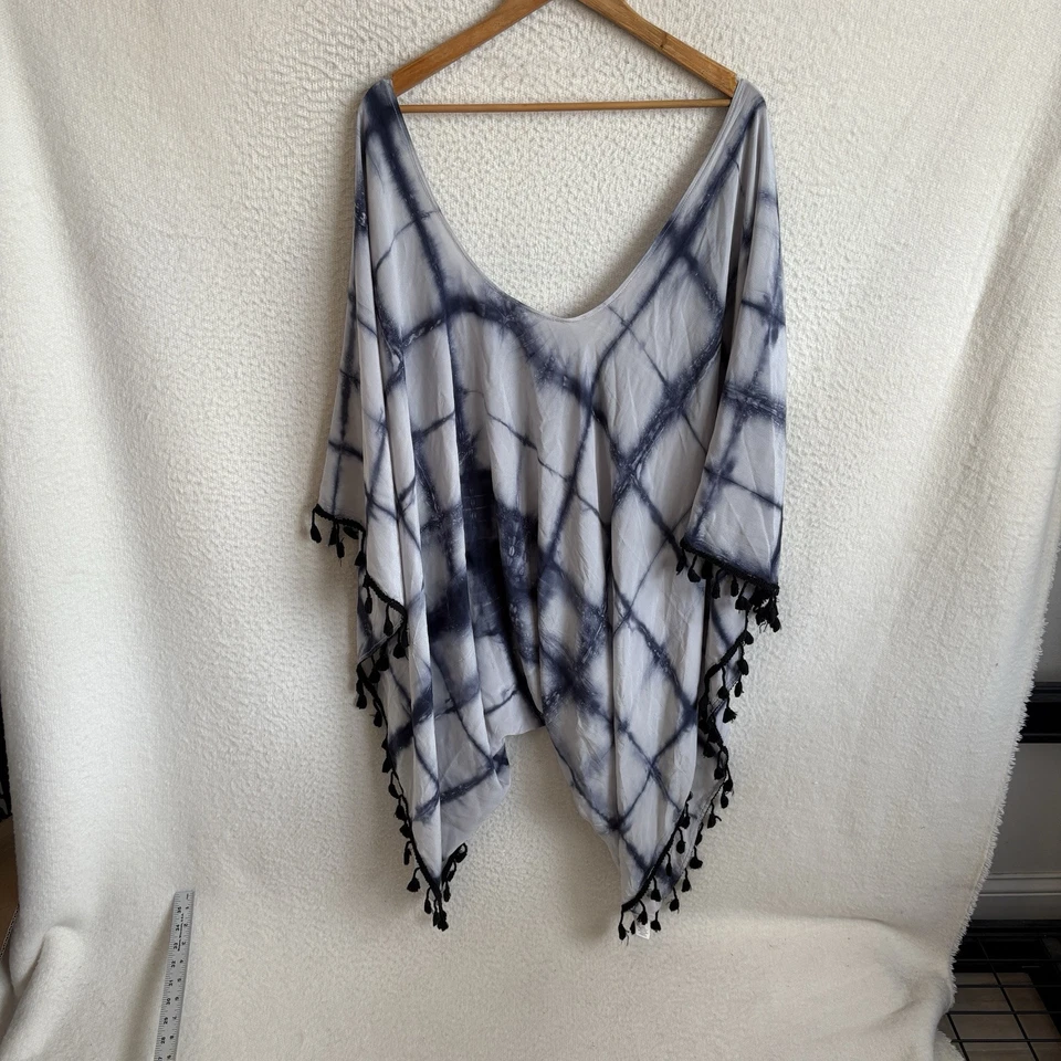 Blusa kimono poncho seda tie dye azul y blanco Elevenses para mujer talla única Foto 2 de 4