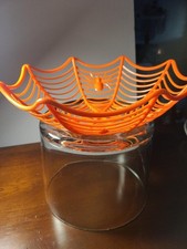 Halloween Orange Web with Spiders Candy Bowl 10 1/2 x 4