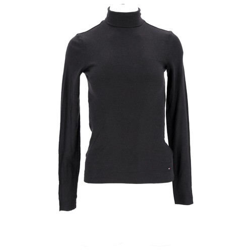 Tommy Hilfiger Womens Slim Long Sleeve Roll Neck T Shirt Black Cotton Size XS