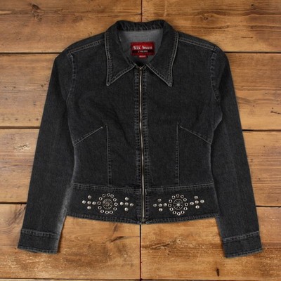Jeel Jeans Jeansjacke M Damen 00s Black Washed Nieten Y2k Urban Streetwear