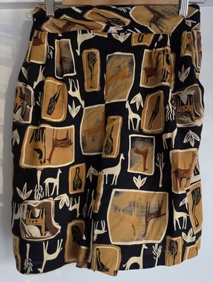 Vintage Expose Women's Shorts Mini Skirt Size L Black Brown Giraffe Safari