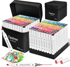 Taotree Alcohol Markers 100 Colors with Case & 100 White Holder 