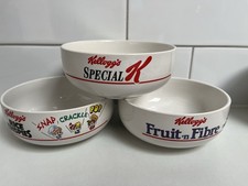 Vintage Kelloggs Fruit Fibre Special K Rice Crispies Ceramic Cereal Bowls 1987
