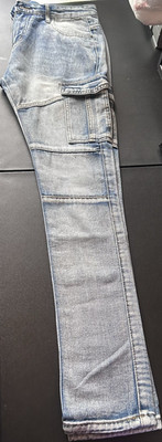 Denim Light Blue Straight Cotton Jeans Cargo Pockets Teens Solid Button Zip