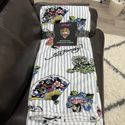 NEW ED HARDY Japanese Guardian Lion (Shishi/Foo Dog) Oversized Plush Throw 60x70