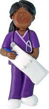 Scrubs Nurse Female African-American Personalized Christmas Tree Ornament