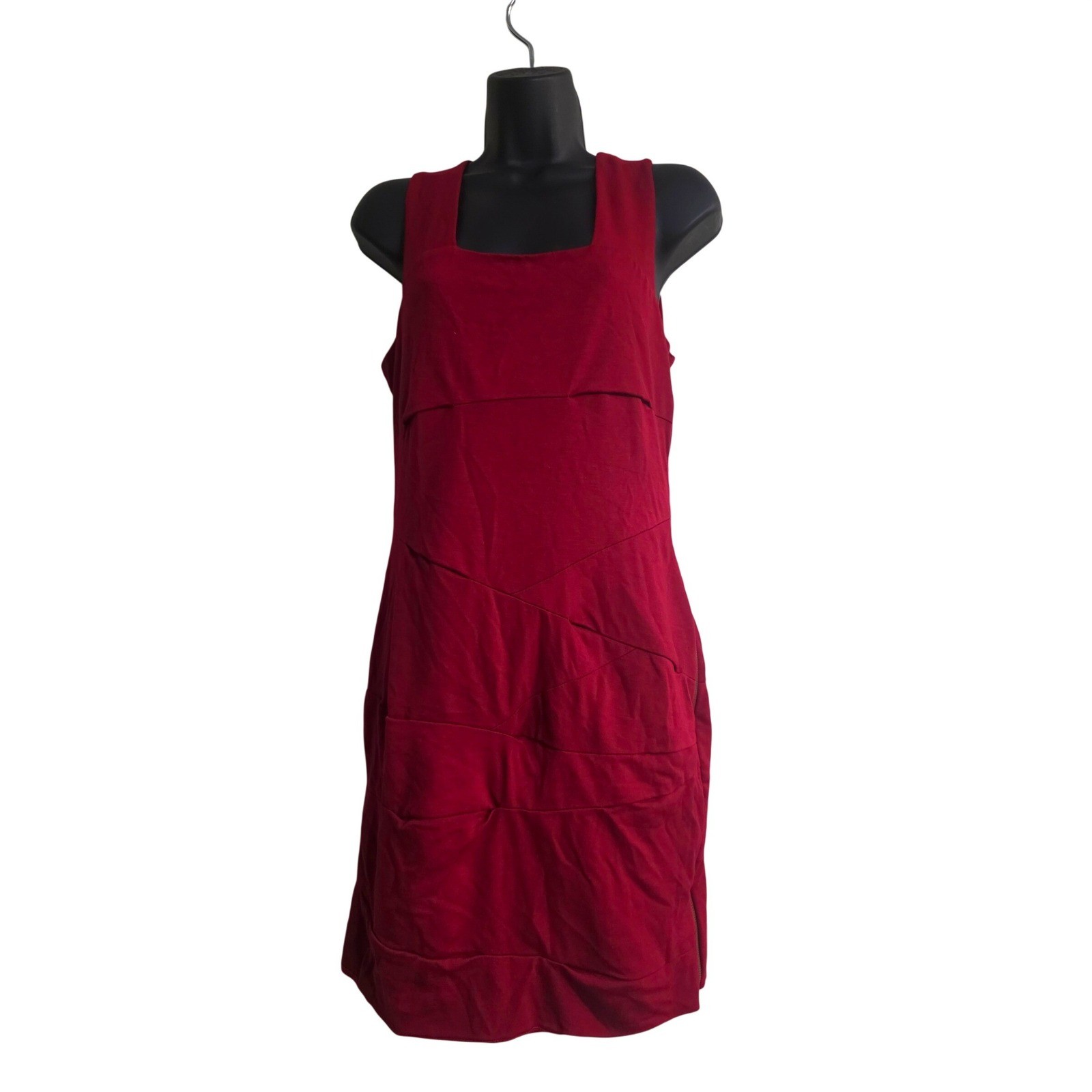 Vince Camuto Womens Red Square Neck Tiered Side Zip Sheath Dress Size 8