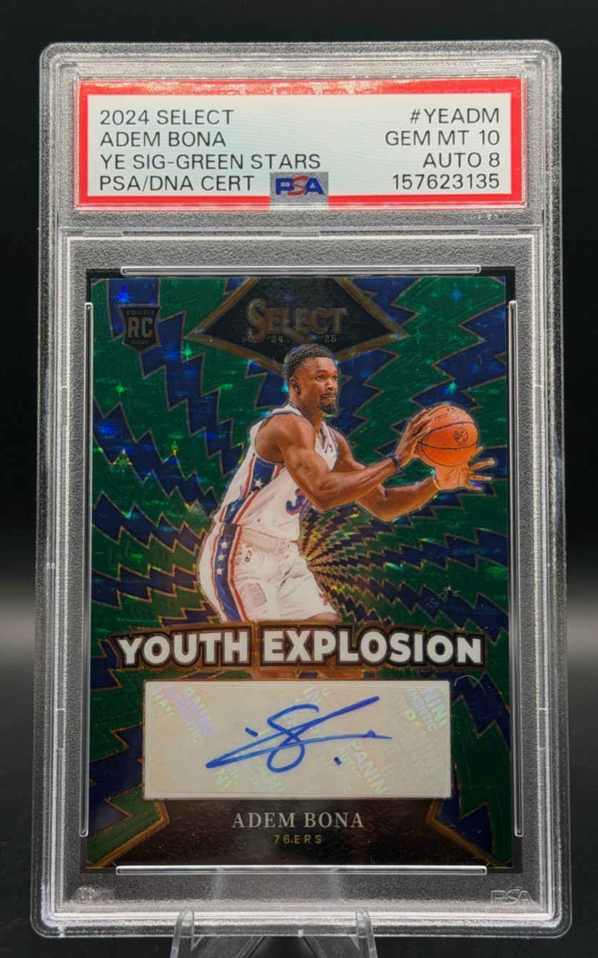 2024-25 Select Adem Bona Green Stars /49 RC Auto PSA 10/8 76ers YE-ADM