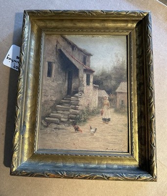 Burr H Nicholls Oil On Board French Farmhouse Painting Old Frame Gallery Label