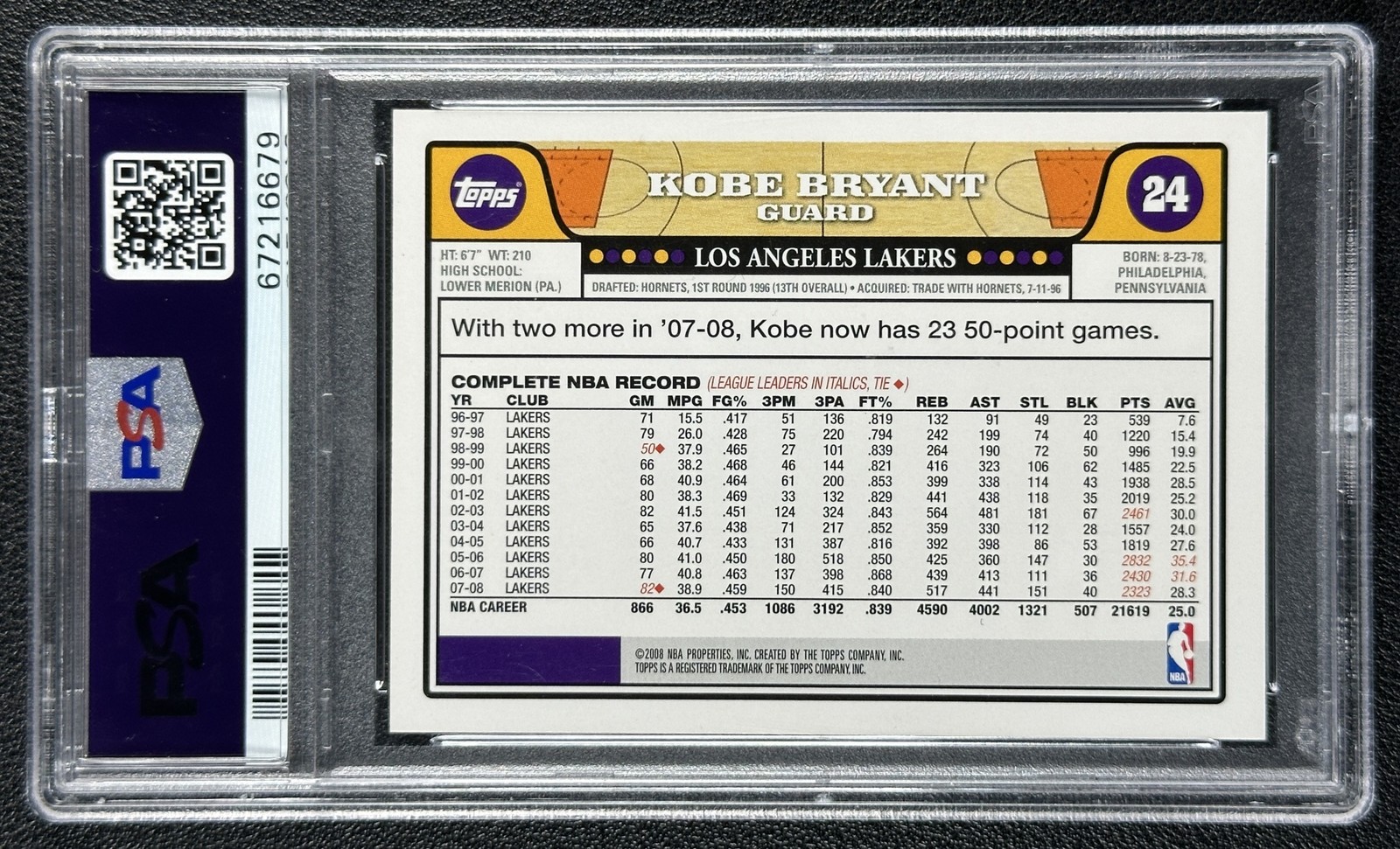 KOBE BRYANT PSA 8 2008-09 TOPPS BASKETBALL #24 LEBRON JAMES GUARDING KOBE 6679 view 2