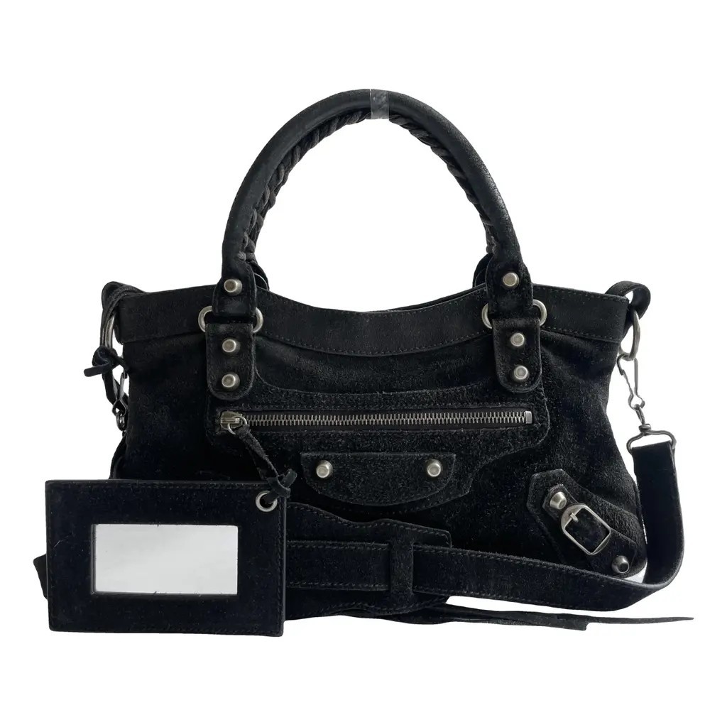 BALENCIAGA BY GHESQUIERE CITY MOTOCROSS BAG BLACK SUEDE W/ LONG STRAP VINTAGE
