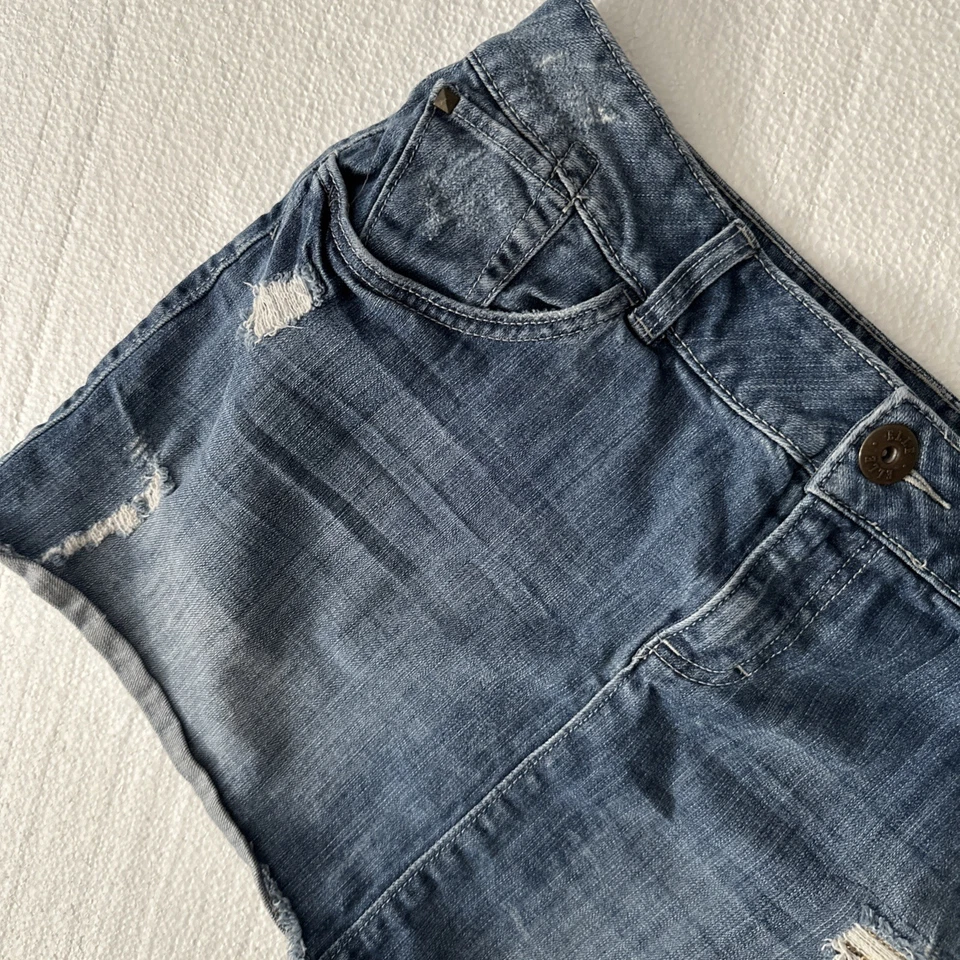 Falda vaquera micro mini brillante lavado medio desgastado Y2K Elle talla 14 Foto 3 de 4
