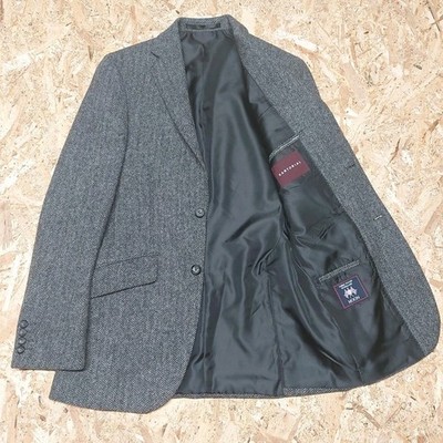 34L M&S SARTORIAL x MOON TWEED Blazer Jacket Mens Grey Wool Herringbone XS