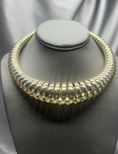 Vintage 80er Runway Statement 3D klobig poliert goldfarben Halskette 12-17 Zoll