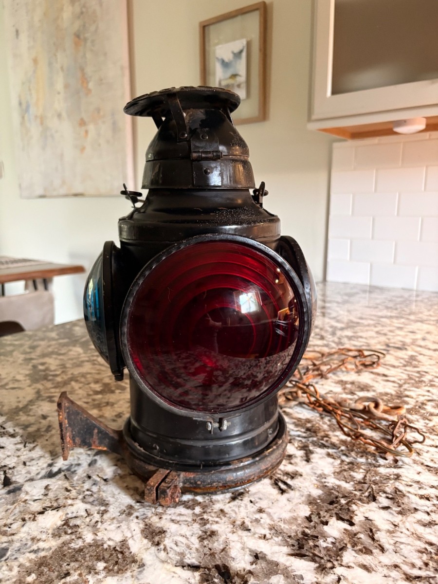 Antique Handlan St. Louis Railroad Lantern w/ Red & Blue Lenses