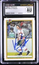 Viacheslav Fetisov Signed 1990-91 Bowman Rookie Card #80 CGC AU JSA 10 Auto