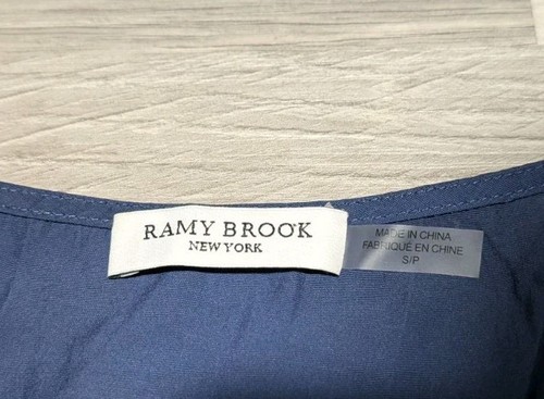 Ramy Brook Yassi Midi Dress V-Neck Flutter Smocked Waist Navy Blue Sz S - Picture 3 of 12