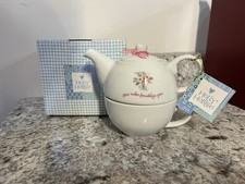 HOLLY HOBBIE Porcelain 4" Tall TEAPOT with CUP American Greetings 2006 NIB