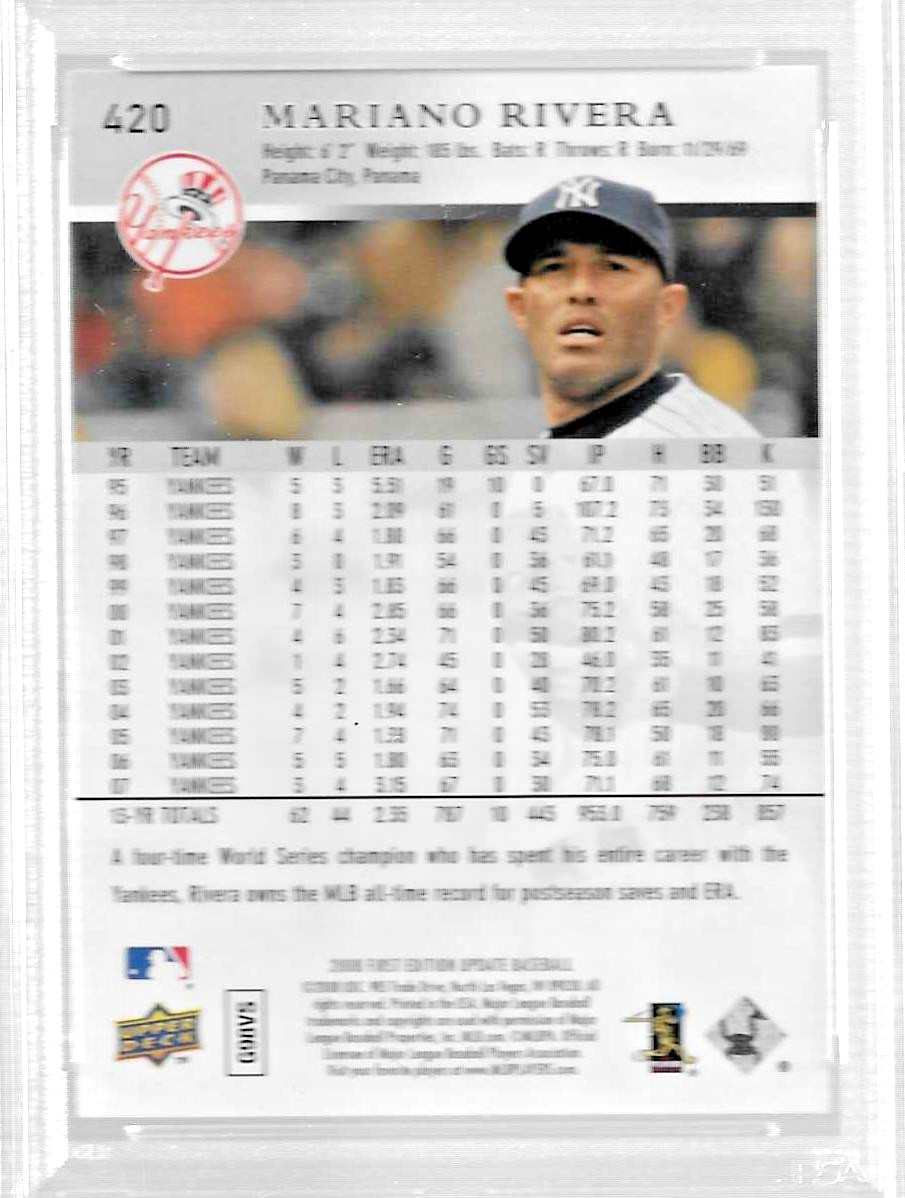 2008 U D FIRST EDITION BASEBALL CARD #420 HOF MARIANO RIVERA PSA 10 MLB YANKEES view 5