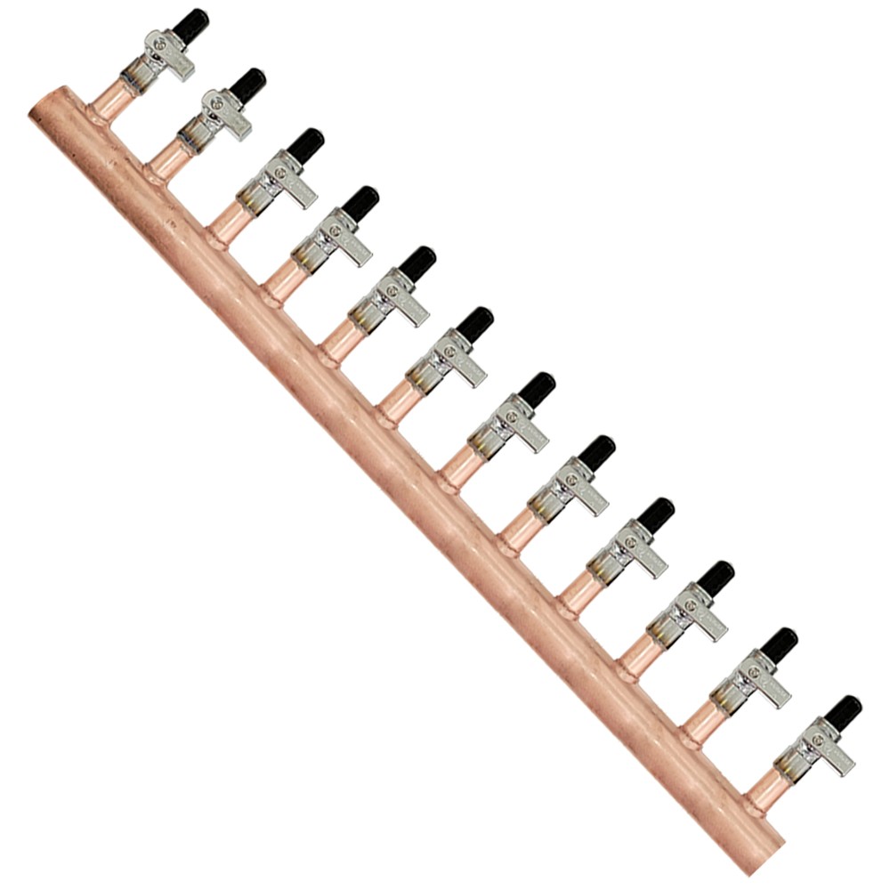 9 Loop 1" Copper Radiant Manifold w/ 1/2" Pex Crimp Mini-Ball Valve Fittings