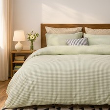 Green Checkered Duvet Cover Set Full Size Plaid Grid Comforter Cover 100 Was...