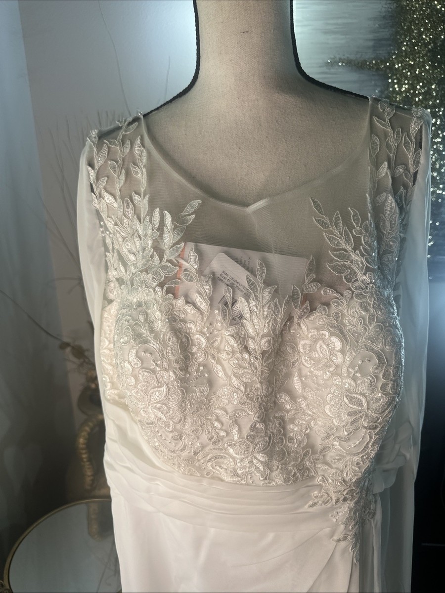 JJ's House Women's Ivory Lace Chiffon Wedding Dress Sz 20 Formal