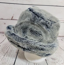 Bucket Hat Women's Blue Soft Fluffy Faux Fur Rolled Brim Casual One Size