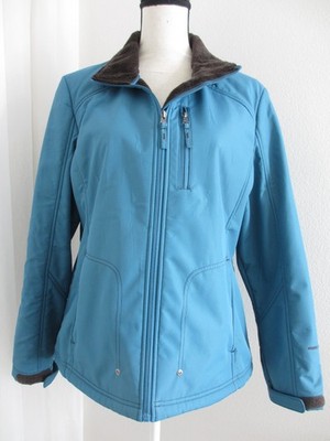 Free Country Ski Jacket Women's L Teal Blue Softshell Fur Lined Parka Zip Up