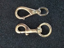 2- Large Vintage Heavy Duty Brass Swivel Eye Bolt Snap Hook Clip 4 1/4 4 3/4"