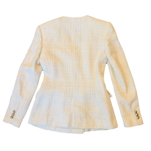 Zara Ecru Tweed Textured Double Breasted Blazer Size:XS Golden Buttons - Picture 11 of 16