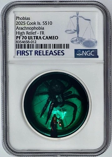 2025 Cook Islands Silver 2 Oz $10 Phobias Arachnophobia NGC PF70 First Release