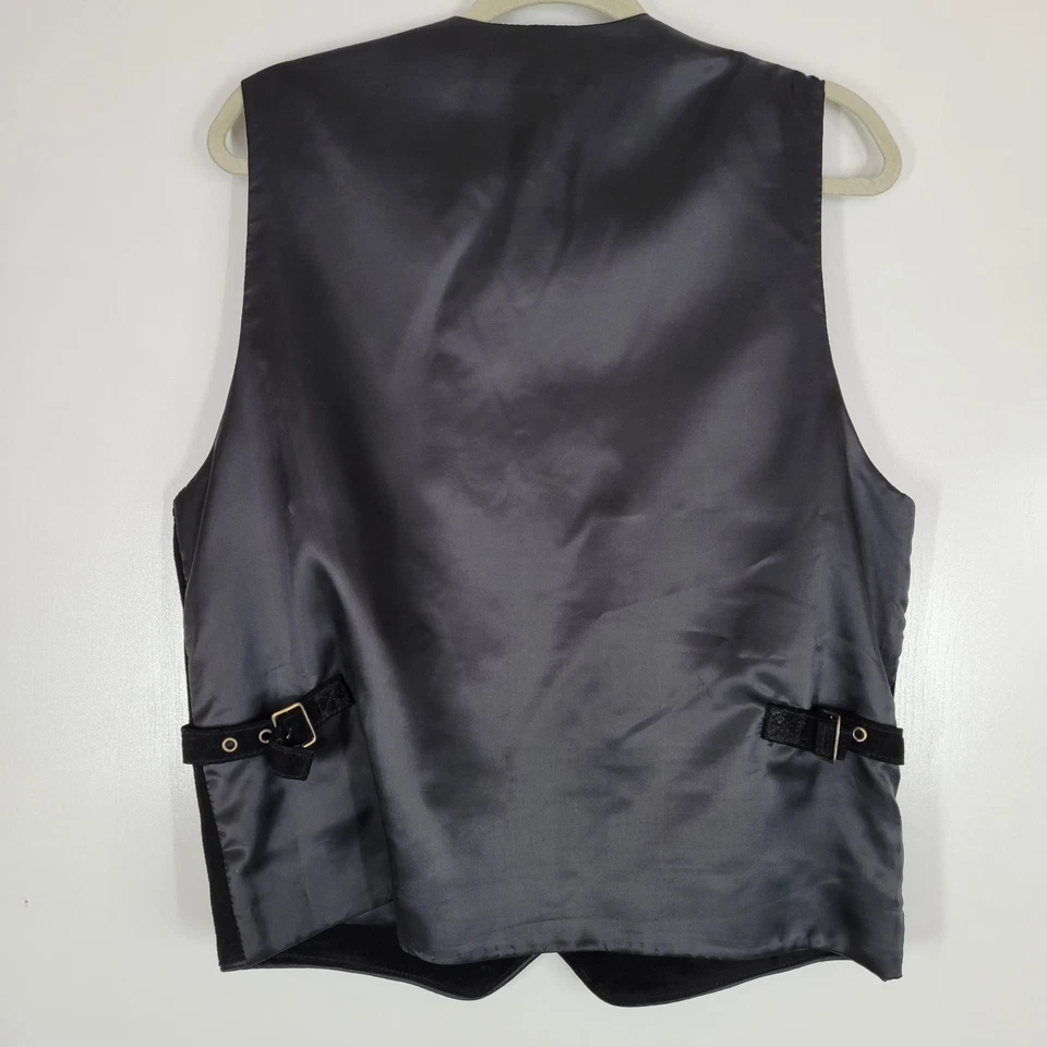 Vtg Marsh Landing Large Black Leather Button up Vest Suede Sleeveless Western - Image 2 of 4