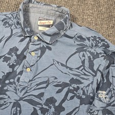 Johnnie-O Polo Shirt Mens XL Blue Floral Hawaiian Hangin Out Cotton Pocket 1912